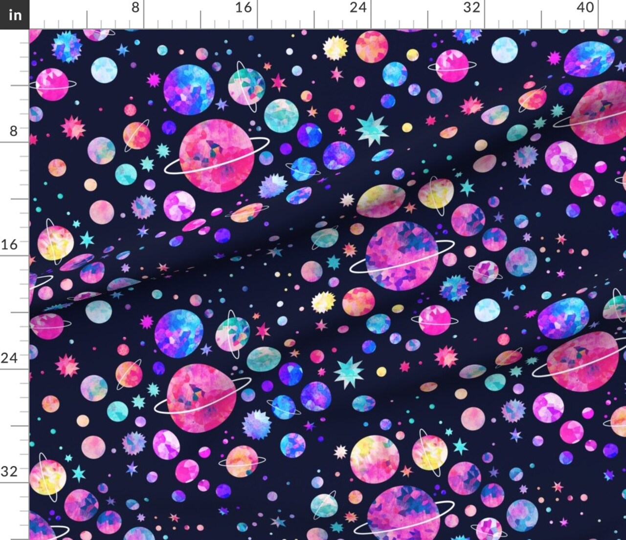 Galaxy Cosmic Planets Space Stars Pastel Watercolor Outer Custom Printed Fabric by Spoonflower Various Fabrics by the Yard or Fat Quarter